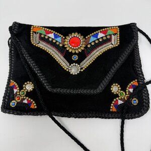 Antik Batik Suede Black Crossbody Clutch Embellished Western Boho
